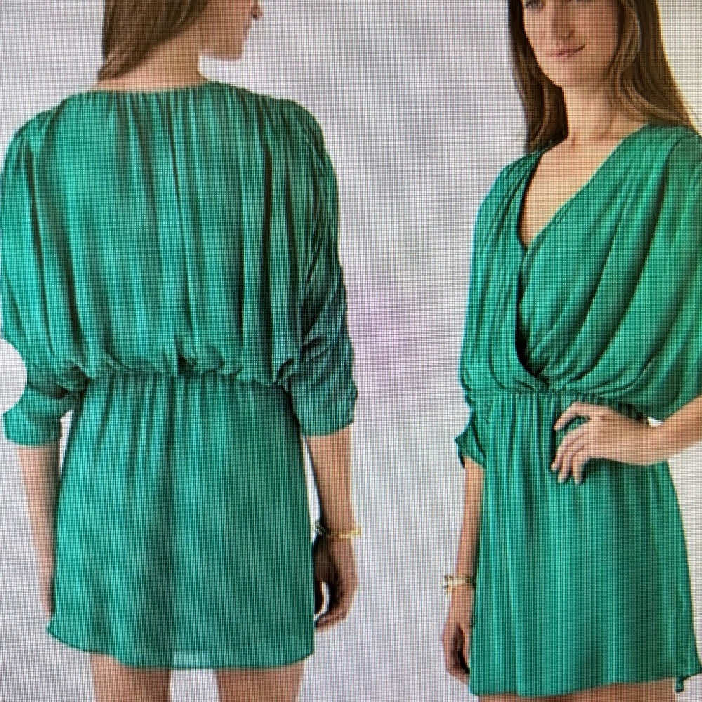 PARKER teal 100%silk dolman sleeve mini dress